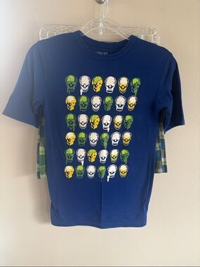 Cherokee skull plaid pajama tee/shorts set